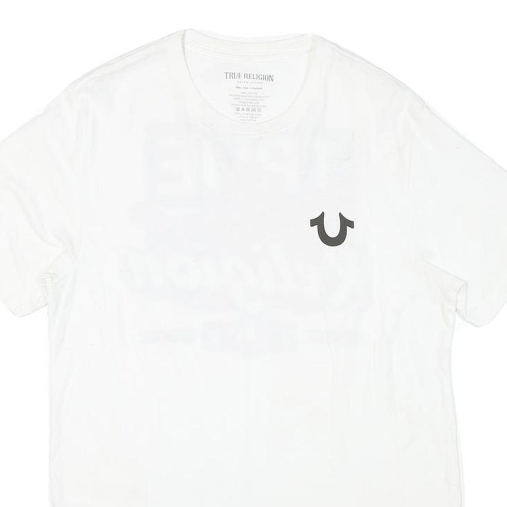 TRUE RELIGION Mens White Graphic T-Shirt S Short Sleeve Crew Neck Logo Print