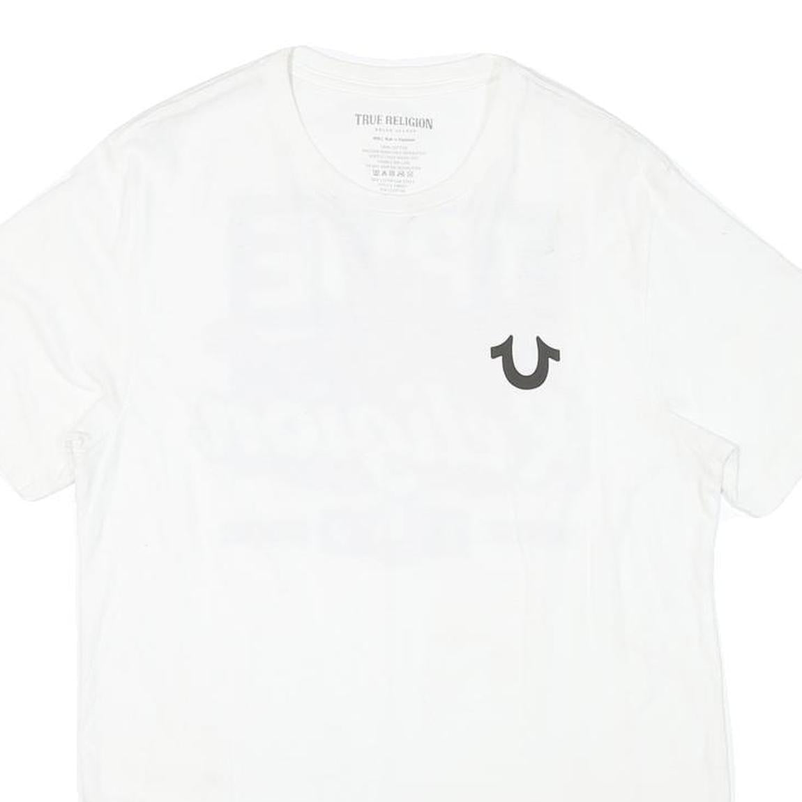 TRUE RELIGION Mens White Graphic T-Shirt S Short Sleeve Crew Neck Logo Print
