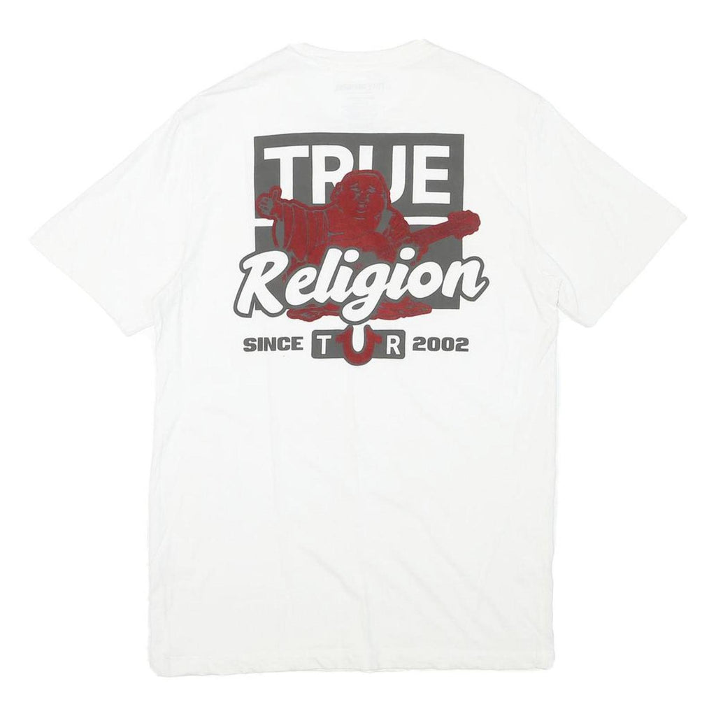 TRUE RELIGION Mens White Graphic T-Shirt S Short Sleeve Crew Neck Logo Print