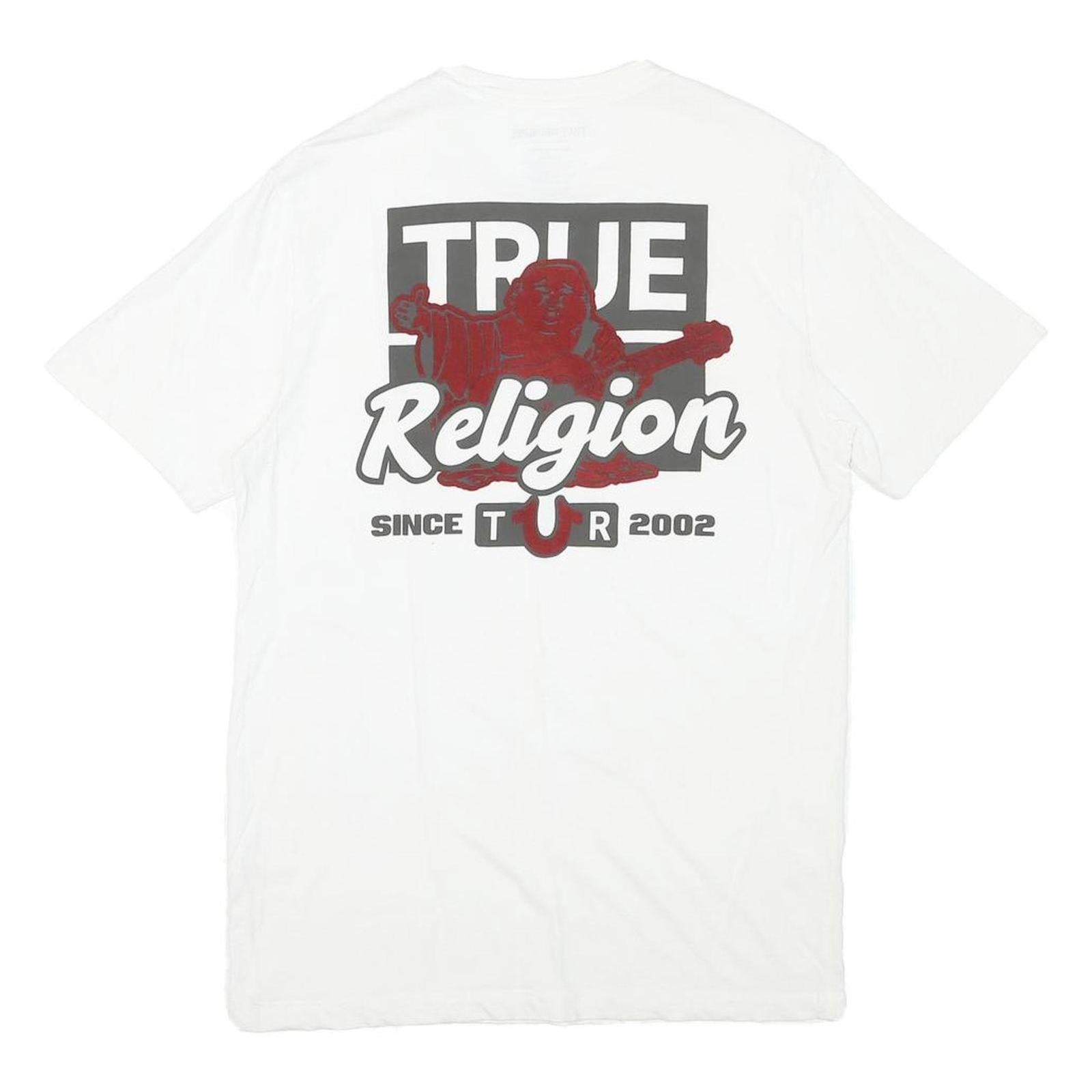 TRUE RELIGION Mens White Graphic T-Shirt S Short Sleeve Crew Neck Logo Print