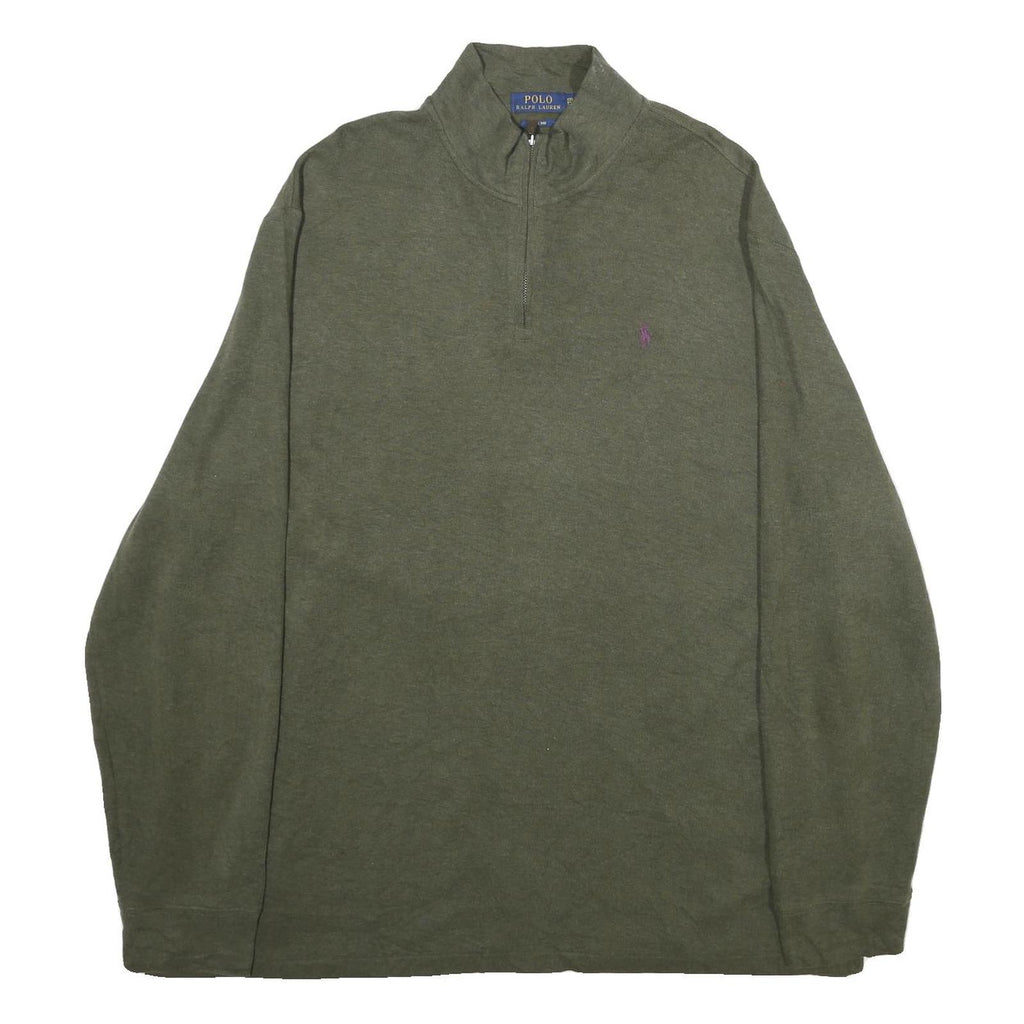 POLO RALPH LAUREN Mens Green 1/4 Zip Plain Cotton Jumper 2XL Casual Wear