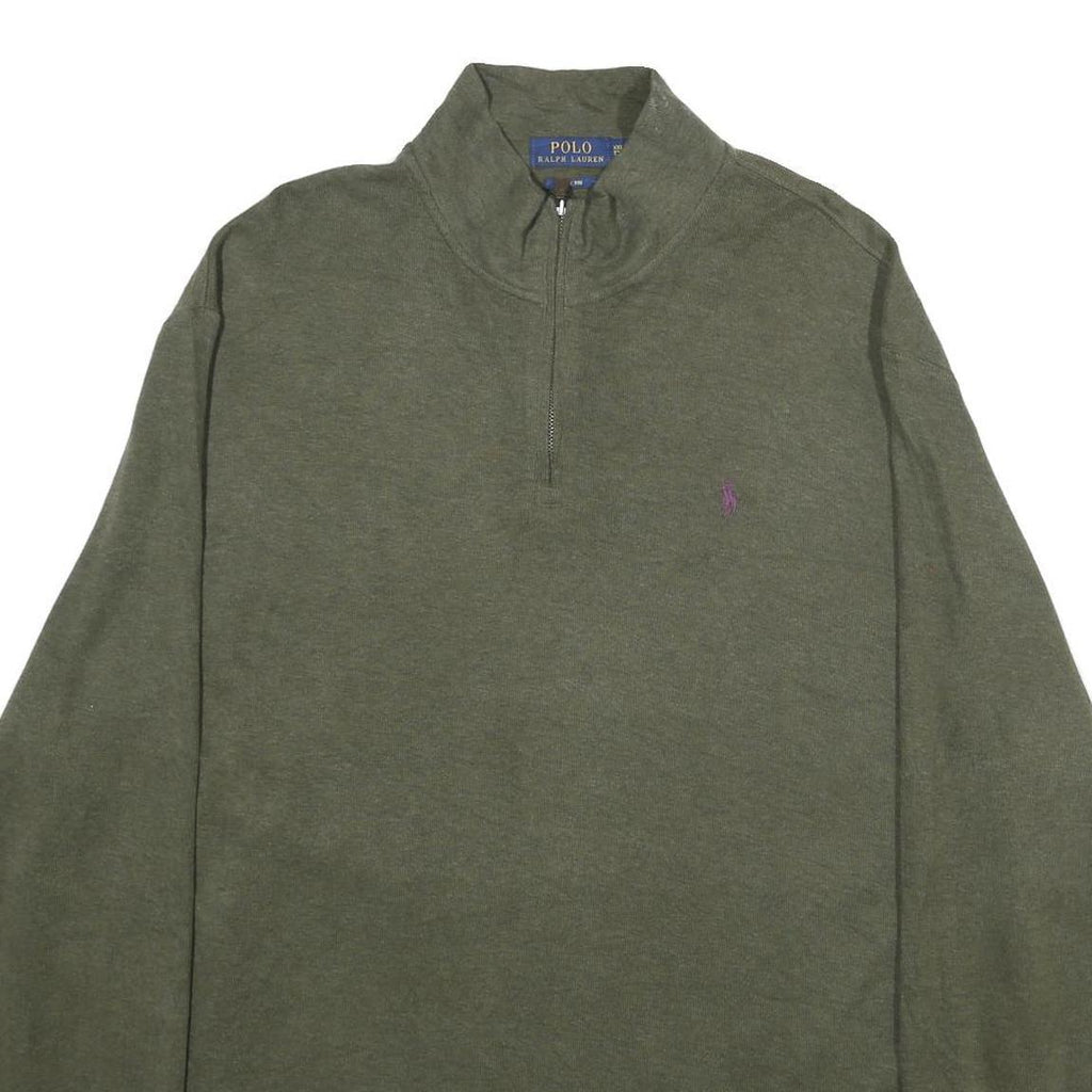 POLO RALPH LAUREN Mens Green 1/4 Zip Plain Cotton Jumper 2XL Casual Wear