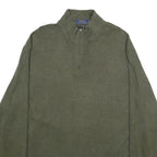 POLO RALPH LAUREN Mens Green 1/4 Zip Plain Cotton Jumper 2XL Casual Wear