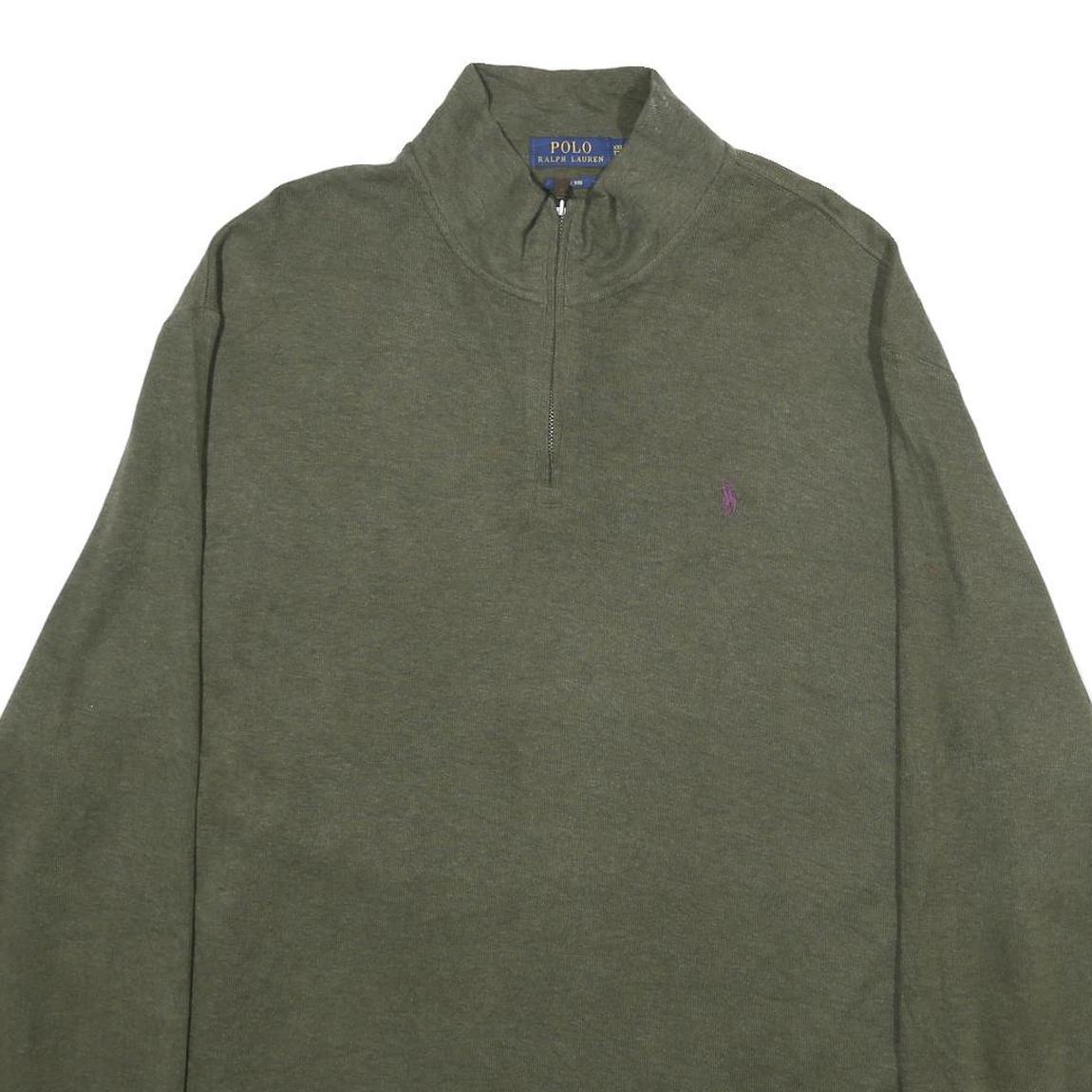 POLO RALPH LAUREN Mens Green 1/4 Zip Plain Cotton Jumper 2XL Casual Wear