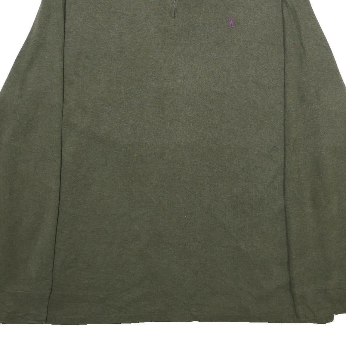 POLO RALPH LAUREN Mens Green 1/4 Zip Plain Cotton Jumper 2XL Casual Wear