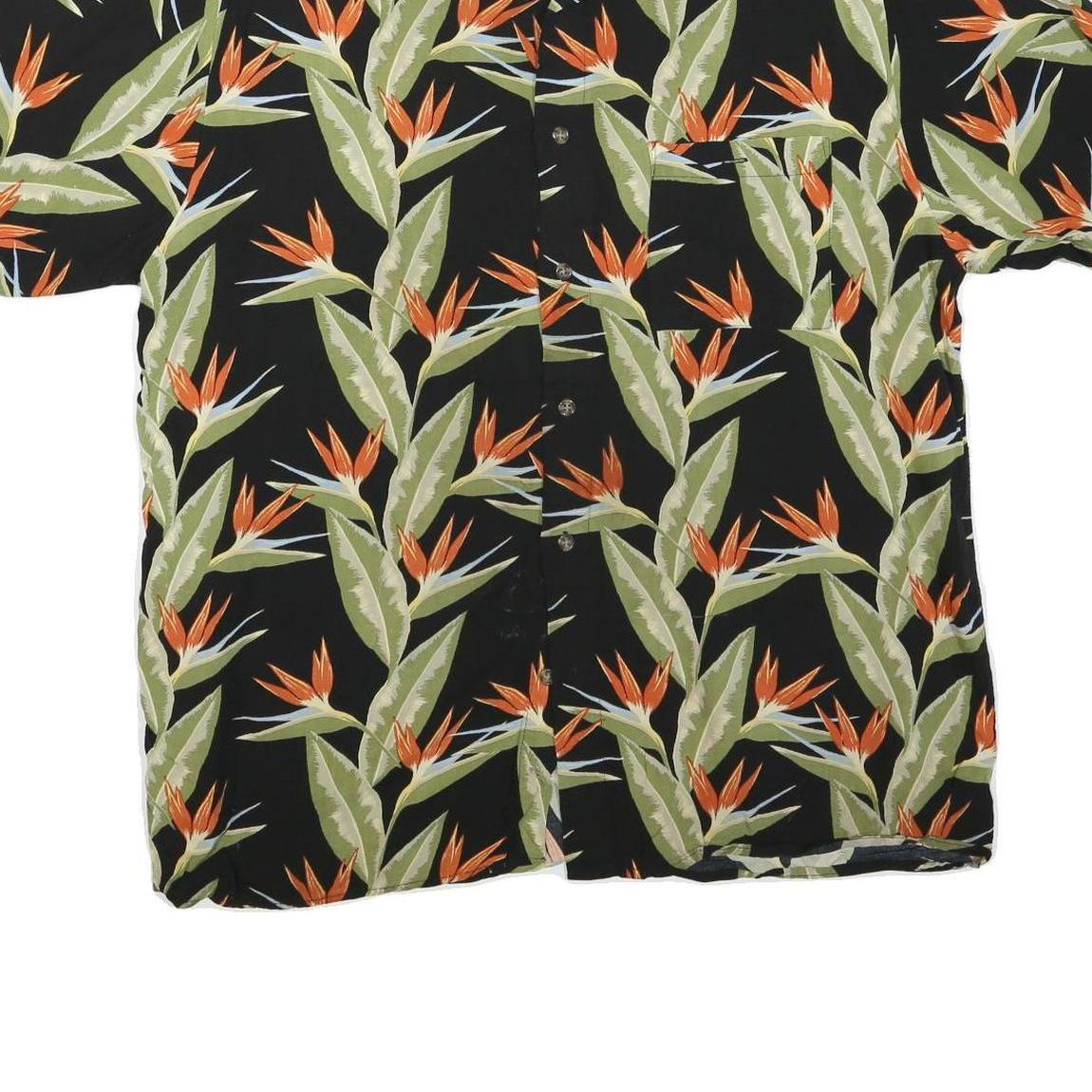 PURITAN Mens Black Green & Orange Floral Cotton Blend Shirt M Summer Casual