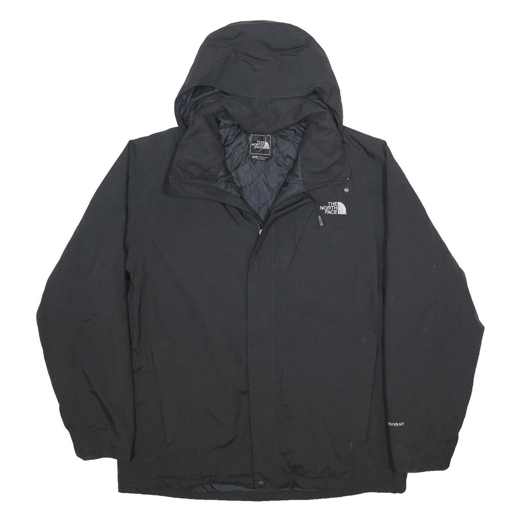 THE NORTH FACE Mens Black Outdoor Jacket L Nylon Zip Hooded Plain