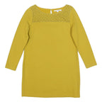 BODEN Womens Yellow Cotton Blend Day Dress Jersey Long Sleeve UK 10 Lace Yoke