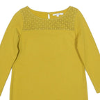 BODEN Womens Yellow Cotton Blend Day Dress Jersey Long Sleeve UK 10 Lace Yoke