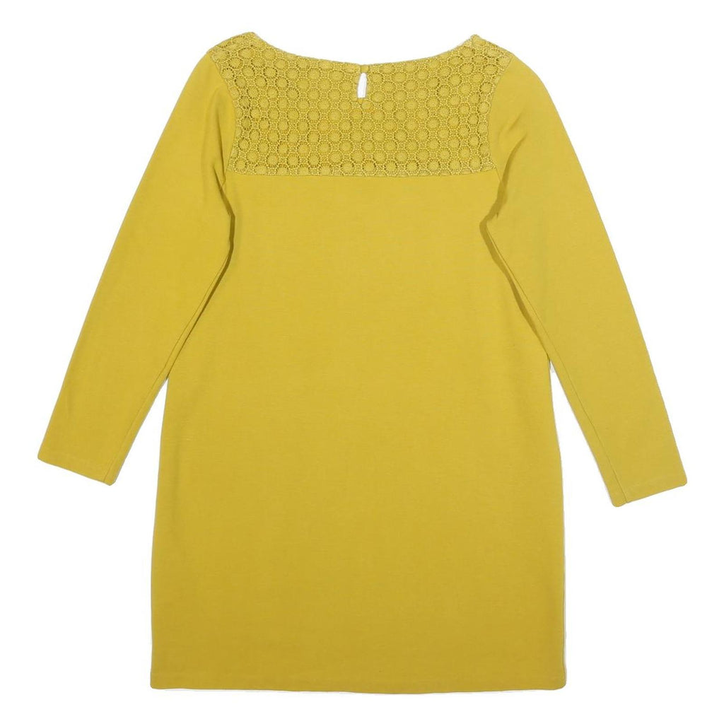 BODEN Womens Yellow Cotton Blend Day Dress Jersey Long Sleeve UK 10 Lace Yoke
