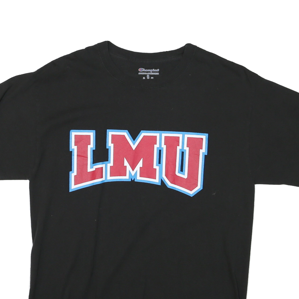 CHAMPION Mens Black LMU Graphic T-Shirt M Short Sleeve Crew Neck Classic Cotton