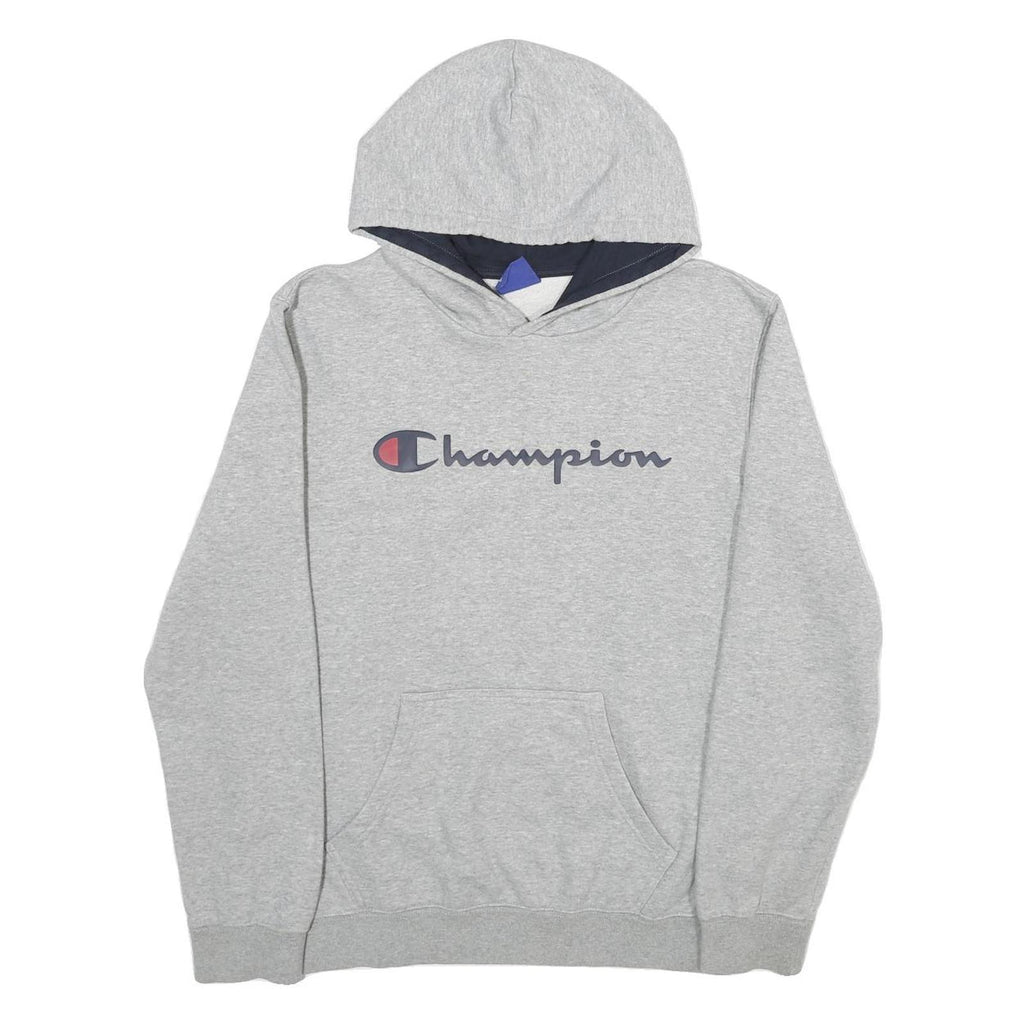 CHAMPION Mens Grey Hoodie M Cotton Blend Pullover Logo Sweatshirt