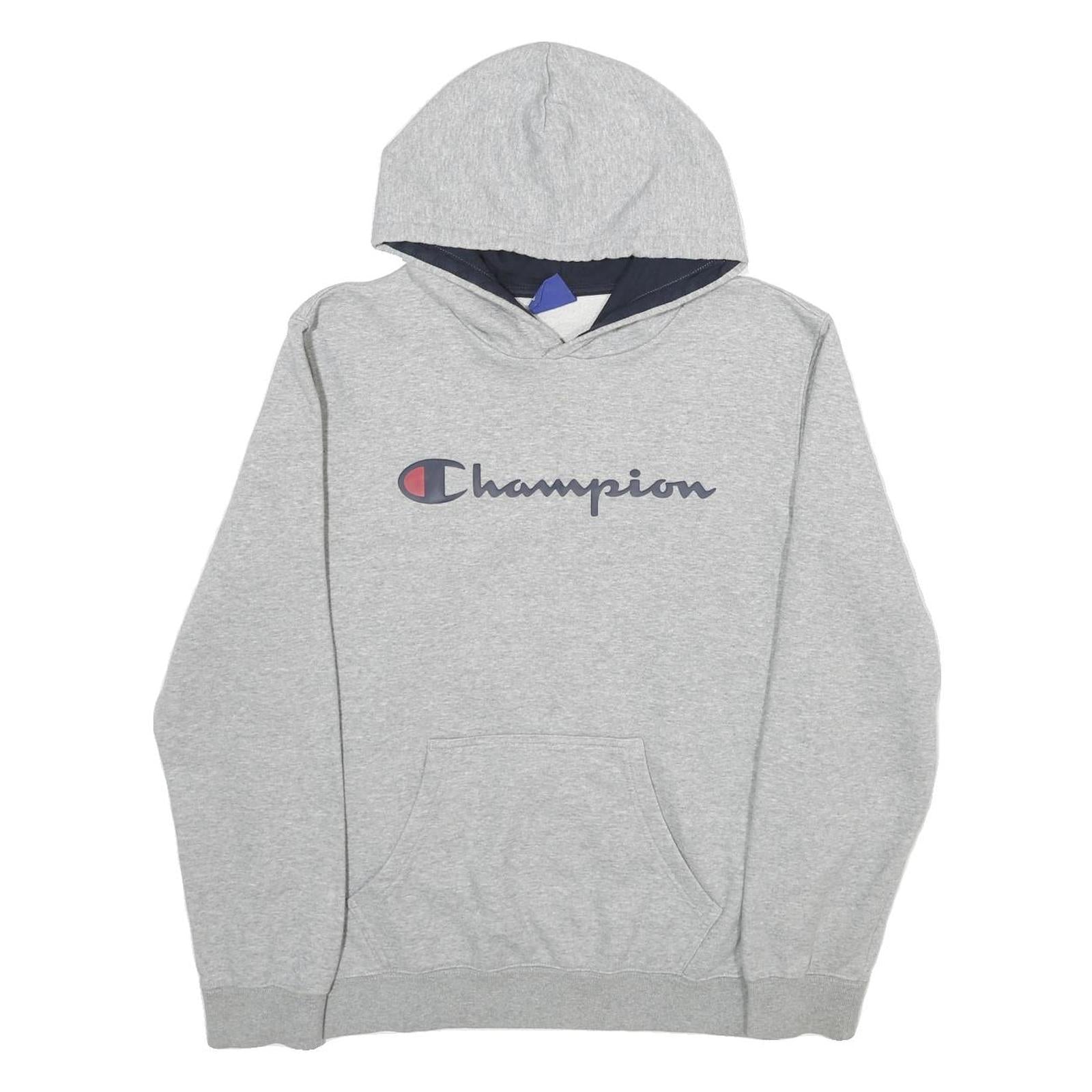 CHAMPION Mens Grey Hoodie M Cotton Blend Pullover Logo Sweatshirt