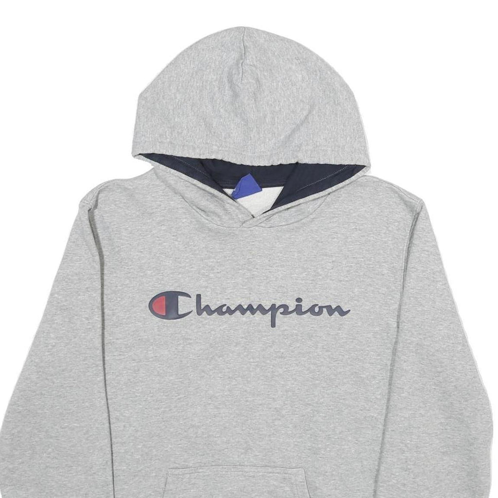 CHAMPION Mens Grey Hoodie M Cotton Blend Pullover Logo Sweatshirt