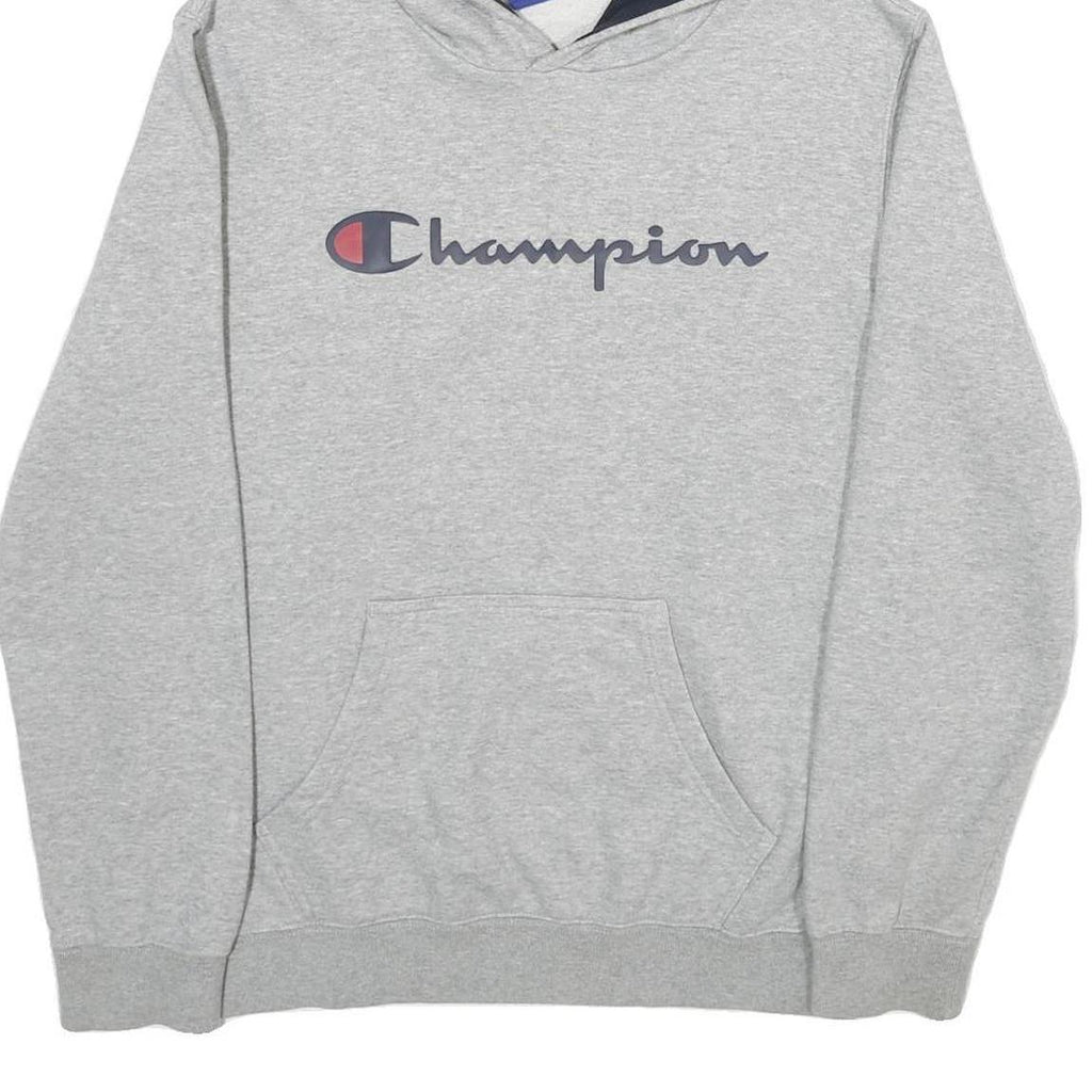CHAMPION Mens Grey Hoodie M Cotton Blend Pullover Logo Sweatshirt