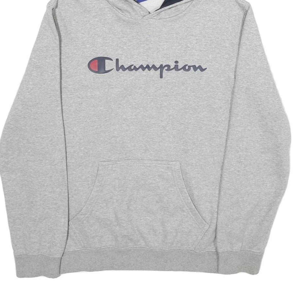 CHAMPION Mens Grey Hoodie M Cotton Blend Pullover Logo Sweatshirt