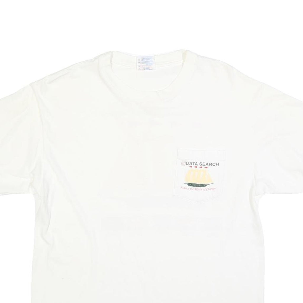 HANES Mens White Data Search Graphic T-Shirt L Short Sleeve Crew Neck Printed