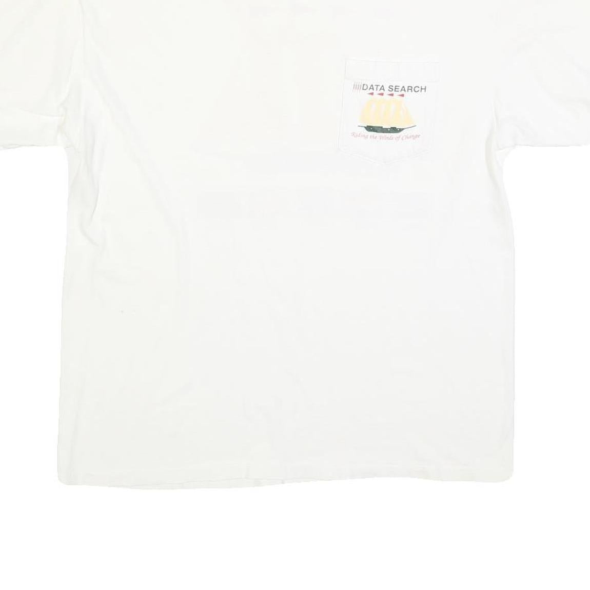 HANES Mens White Data Search Graphic T-Shirt L Short Sleeve Crew Neck Printed