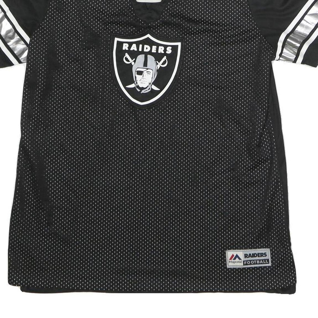 MAJESTIC Womens Black Raiders Graphic T-Shirt L Short Sleeve V-Neck Lace-Up