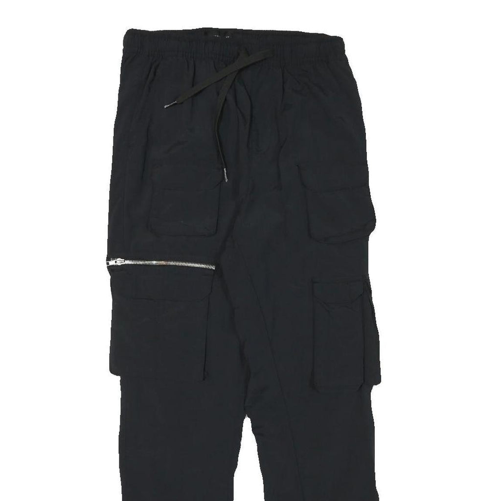 BRAVESOUL Mens Polyester Blend Black Relaxed Cargo Trousers W28 L28 Drawstring