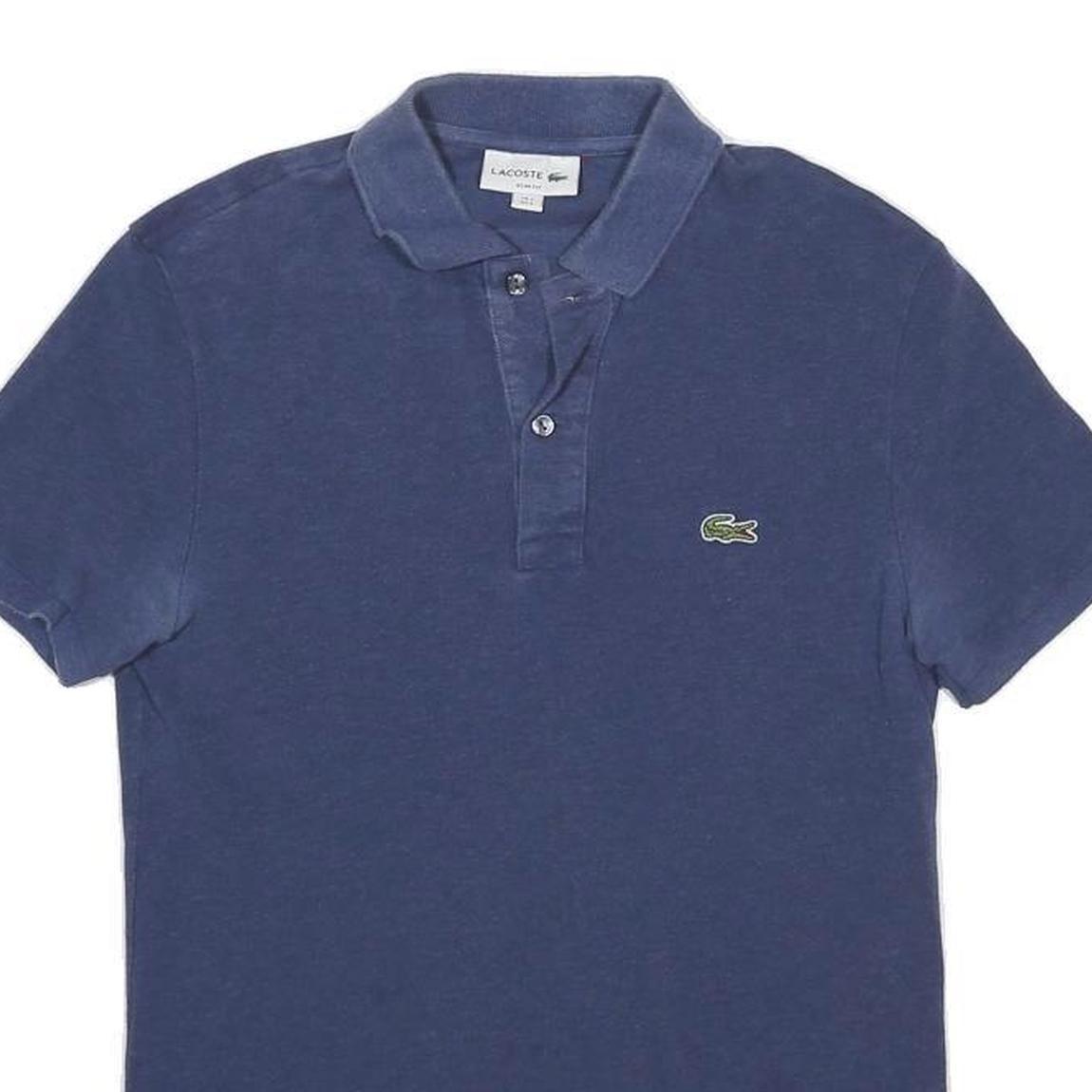 LACOSTE Mens Blue Short Sleeve Plain Polo Shirt S Classic Cotton Blend Casual