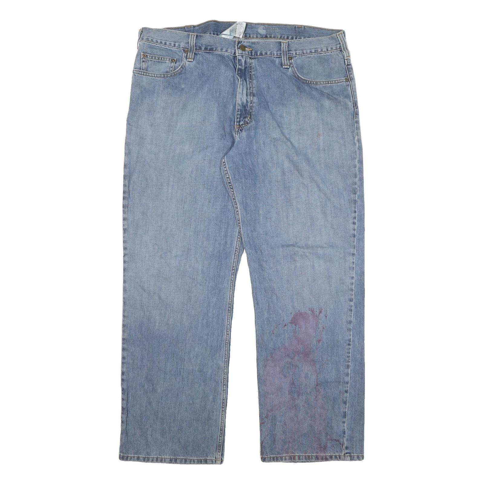 CARHARTT Mens Loose Blue Denim Light W40 L32 Zip Cotton Blend Jeans