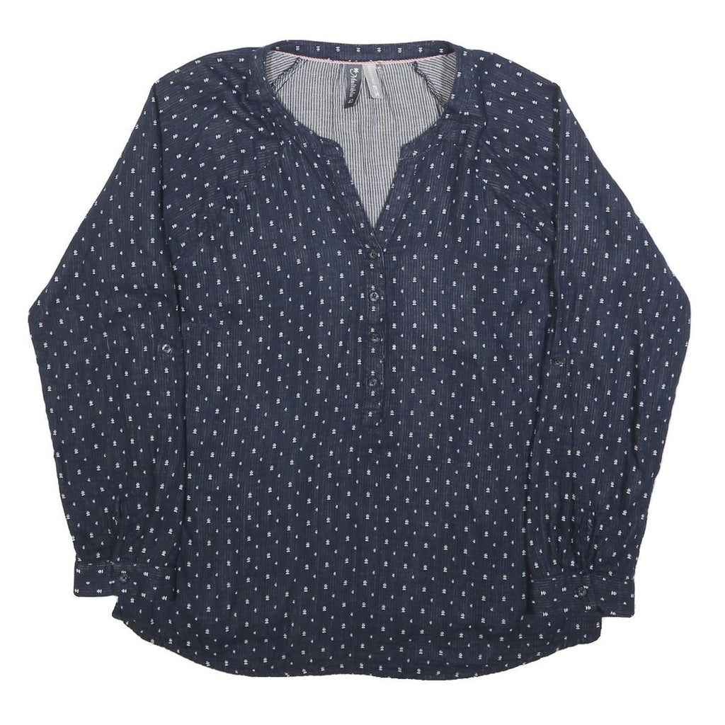 MULTIBLU Womens Blue Printed Shirt Long Sleeve Button Neck L Cotton Blend