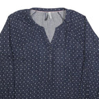 MULTIBLU Womens Blue Printed Shirt Long Sleeve Button Neck L Cotton Blend