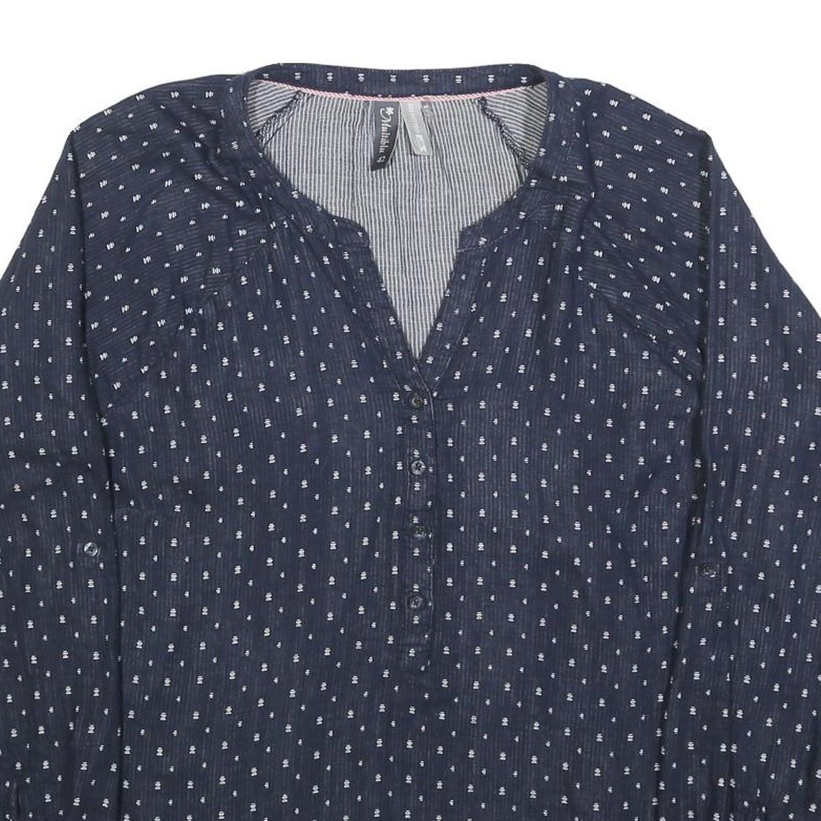 MULTIBLU Womens Blue Printed Shirt Long Sleeve Button Neck L Cotton Blend