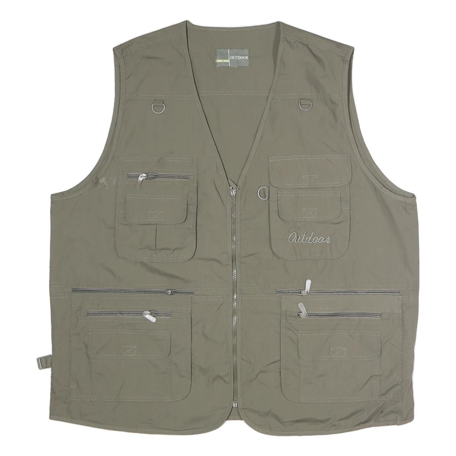OUTDOOR Mens Green Gilet XL Polyester Blend Plain Zip Pocket Utility Vest