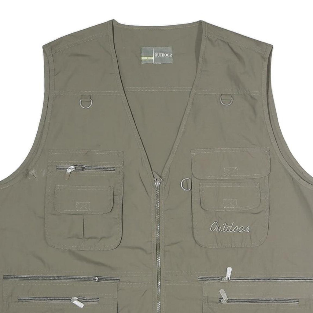 OUTDOOR Mens Green Gilet XL Polyester Blend Plain Zip Pocket Utility Vest