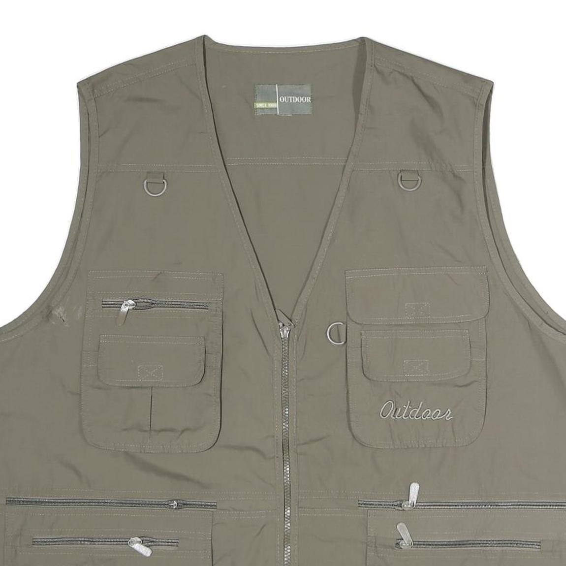 OUTDOOR Mens Green Gilet XL Polyester Blend Plain Zip Pocket Utility Vest