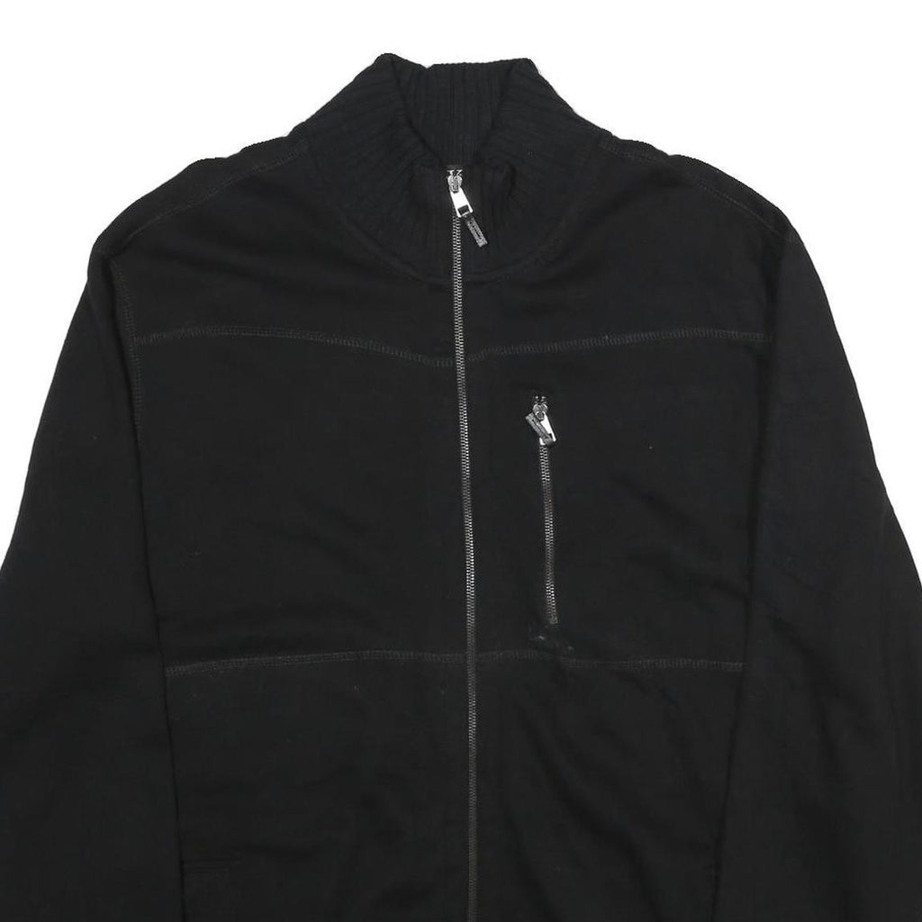 CALVIN KLEIN Mens Black Zip Jacket 2XL Cotton Plain Ribbed Collar Chest Pocket