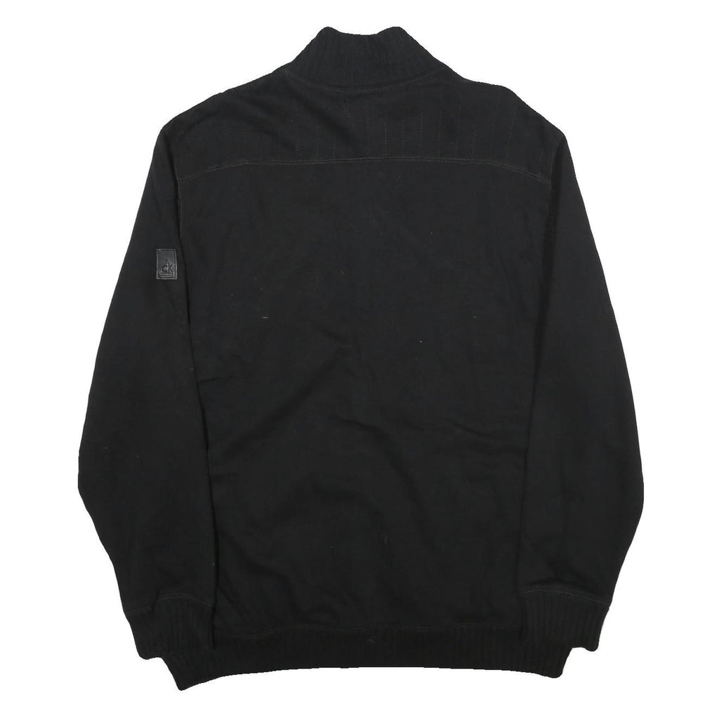 CALVIN KLEIN Mens Black Zip Jacket 2XL Cotton Plain Ribbed Collar Chest Pocket
