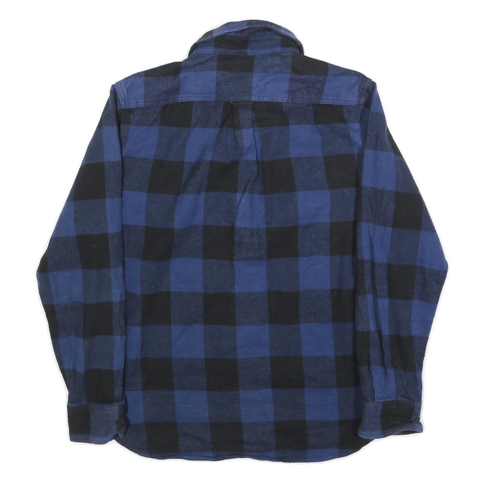 JACHS Mens Blue & Black Check Shirt M Cotton Blend Classic Fit Long Sleeve