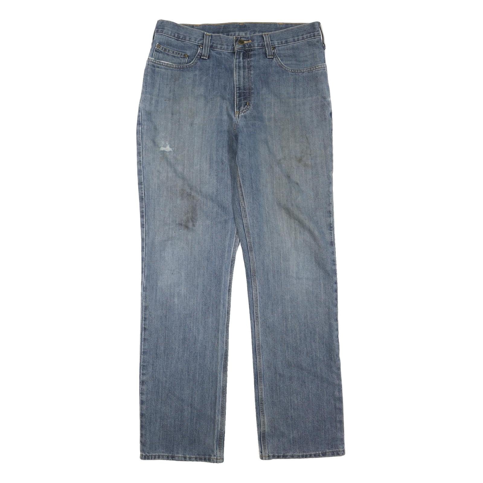 CARHARTT Mens Regular Blue Denim Straight Leg W34 L34 Cotton Blend Zip Jeans