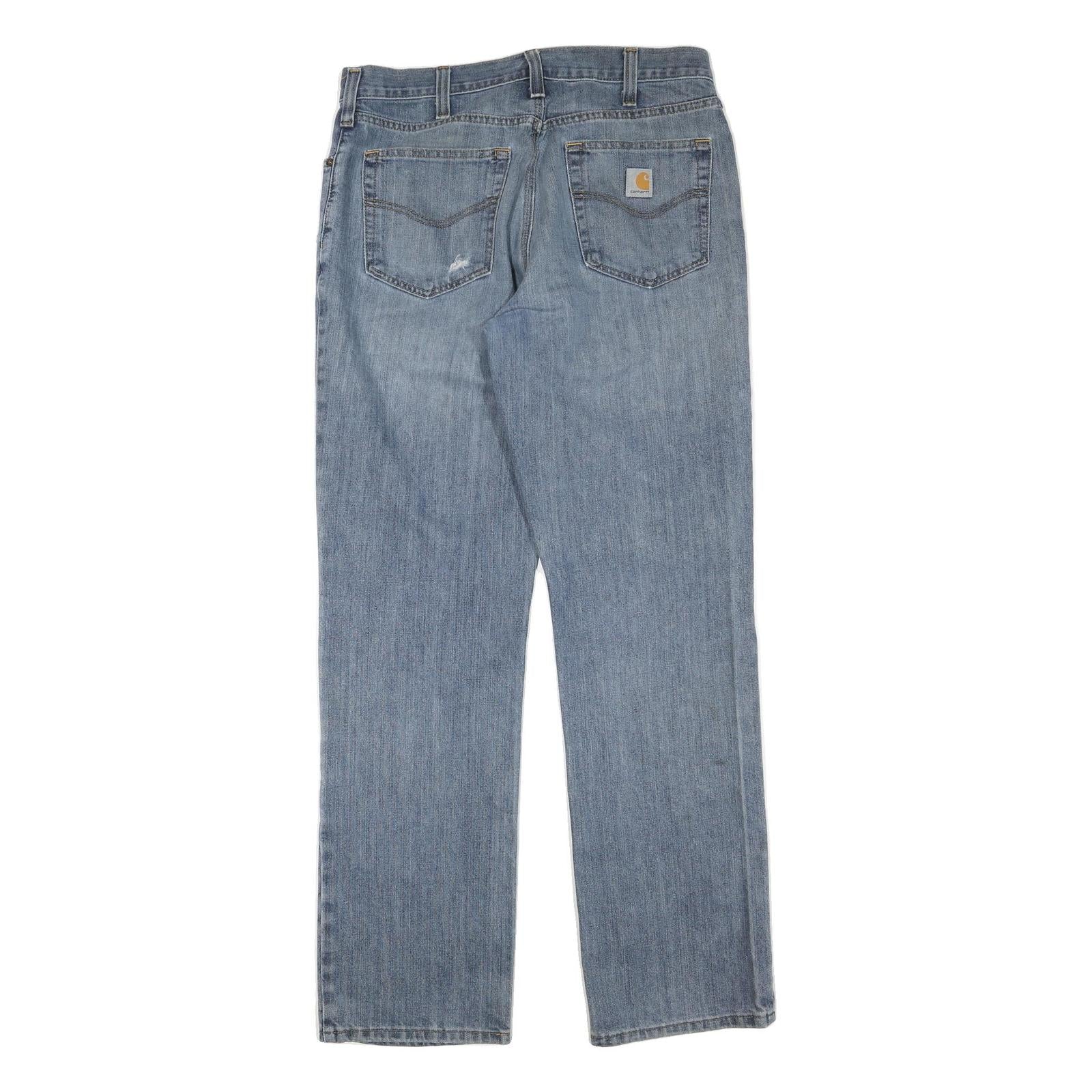 CARHARTT Mens Regular Blue Denim Straight Leg W34 L34 Cotton Blend Zip Jeans