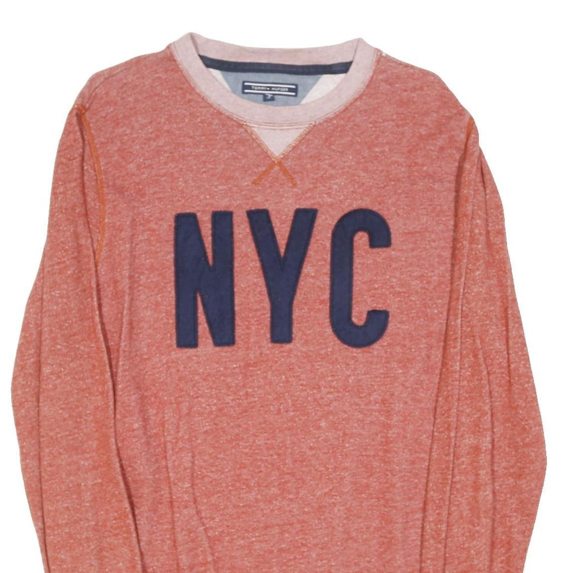 TOMMY HILFIGER Mens Red Crew Neck M NYC Cotton Blend Pullover Sweatshirt