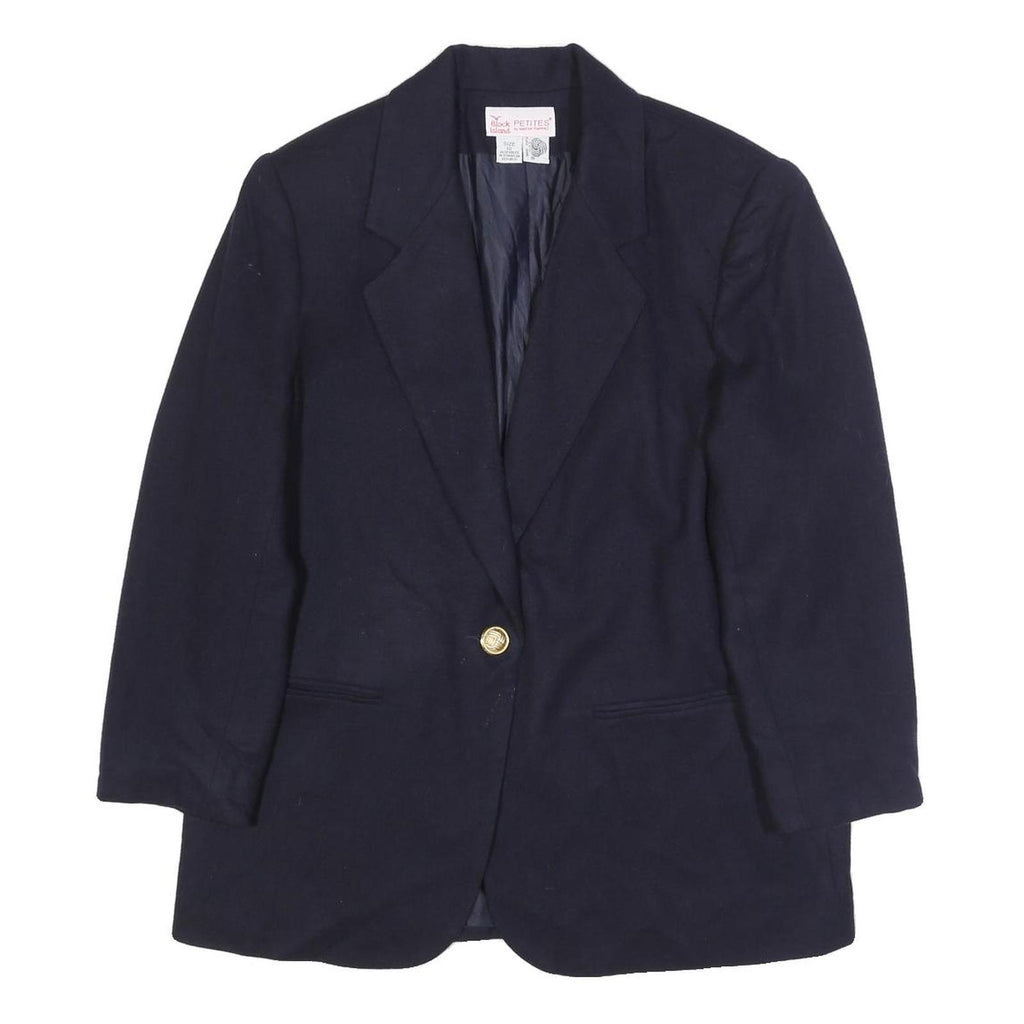 BLOCK ISLAND Womens Navy Blue Wool Blazer Jacket M Button Plain Classic