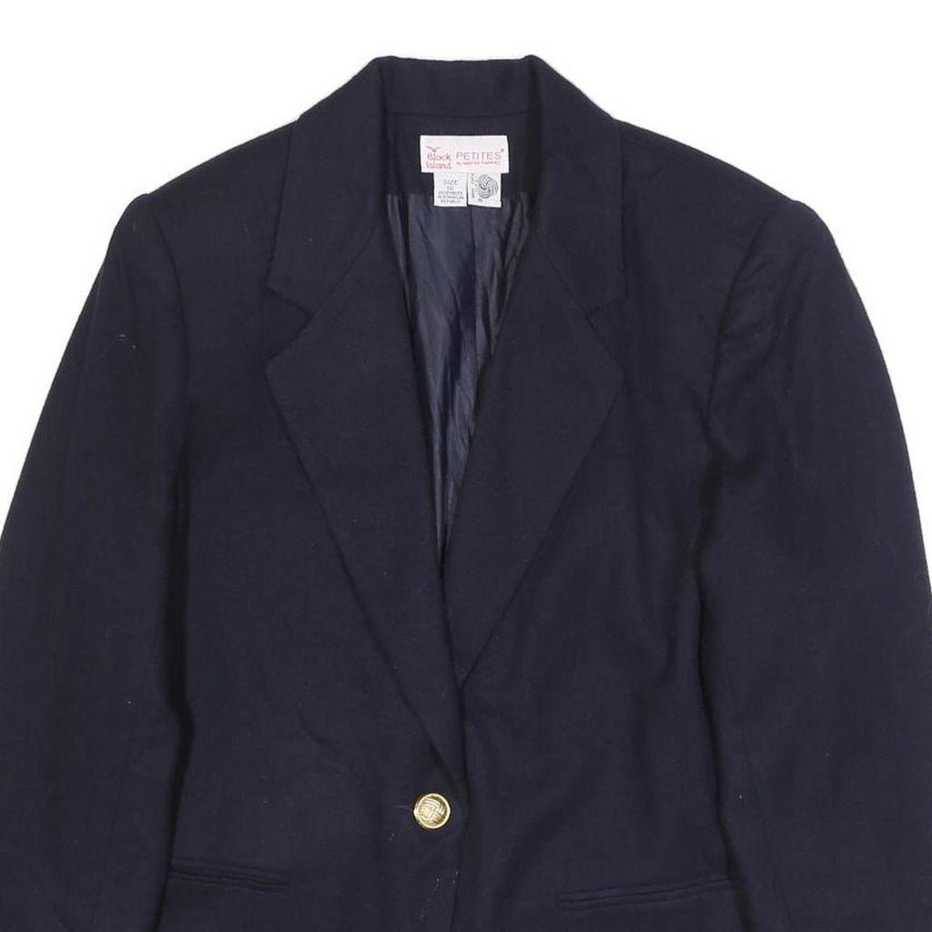 BLOCK ISLAND Womens Navy Blue Wool Blazer Jacket M Button Plain Classic