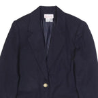 BLOCK ISLAND Womens Navy Blue Wool Blazer Jacket M Button Plain Classic