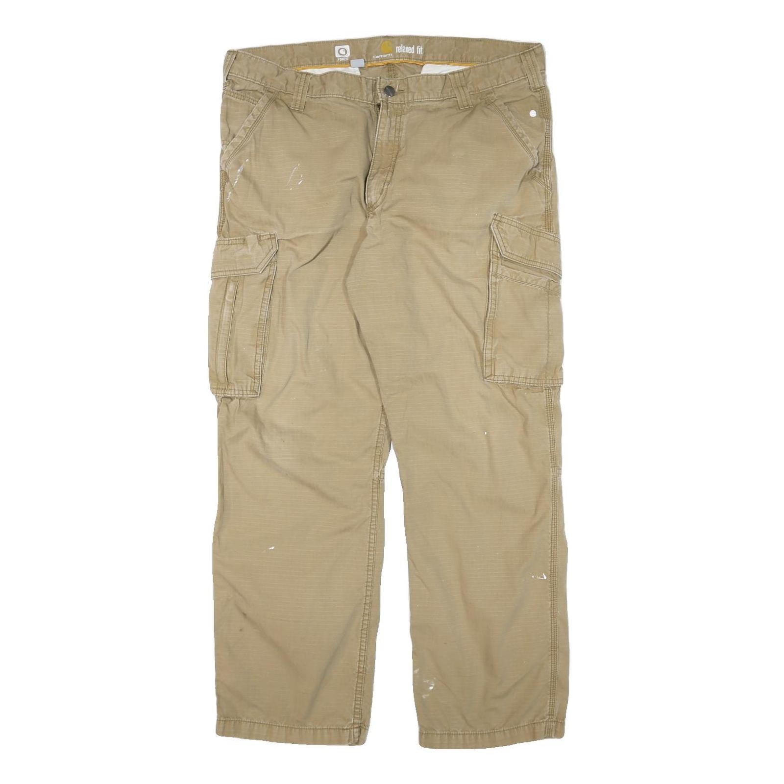 CARHARTT Mens Cotton Blend Beige Relaxed Cargo Trousers W38 L30 Workwear