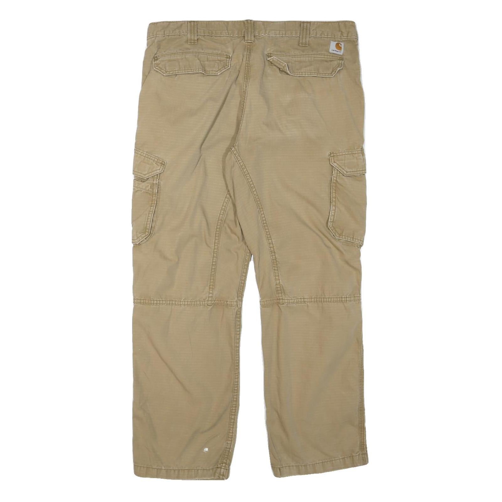 CARHARTT Mens Cotton Blend Beige Relaxed Cargo Trousers W38 L30 Workwear
