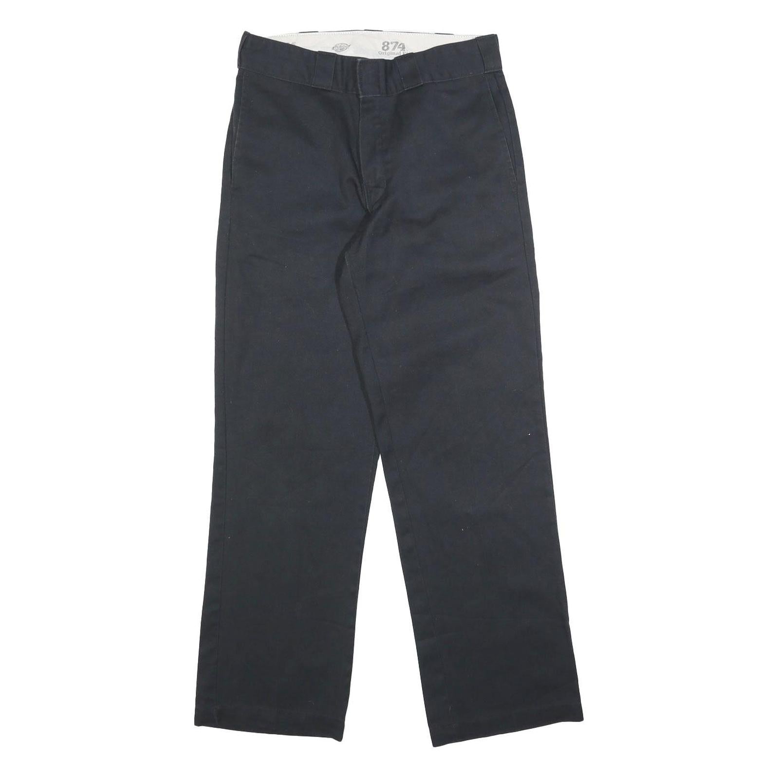 DICKIES Mens Regular Black Cotton Blend Trousers W30 L30 Classic Straight Zip