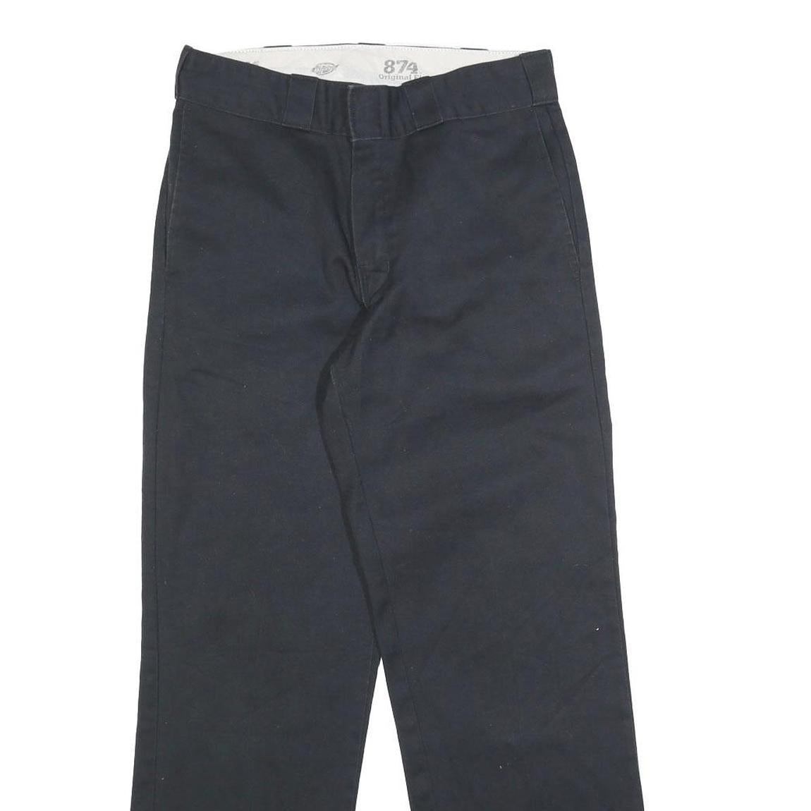 DICKIES Mens Regular Black Cotton Blend Trousers W30 L30 Classic Straight Zip
