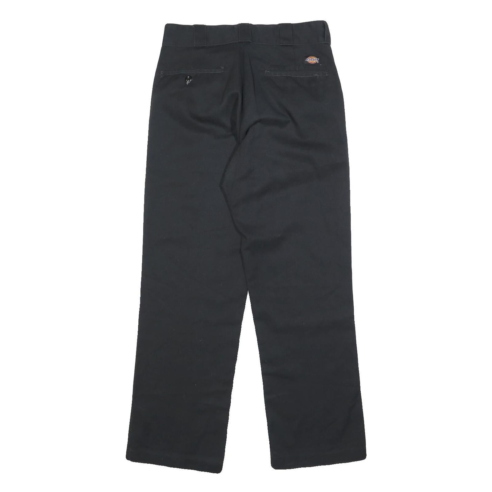 DICKIES Mens Regular Black Cotton Blend Trousers W30 L30 Classic Straight Zip