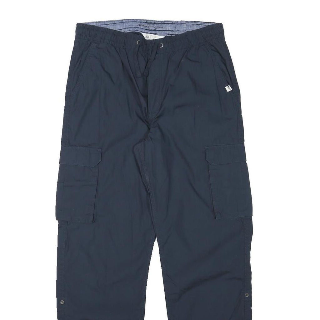 H&M Mens Cotton Blend Navy Relaxed Cargo Trousers W29 L29 Drawstring Casual