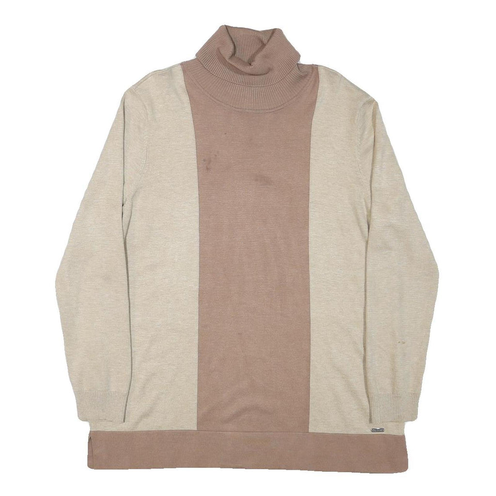 CALVIN KLEIN JEANS Womens Beige & Brown Colourblock Plain Roll Neck Jumper L
