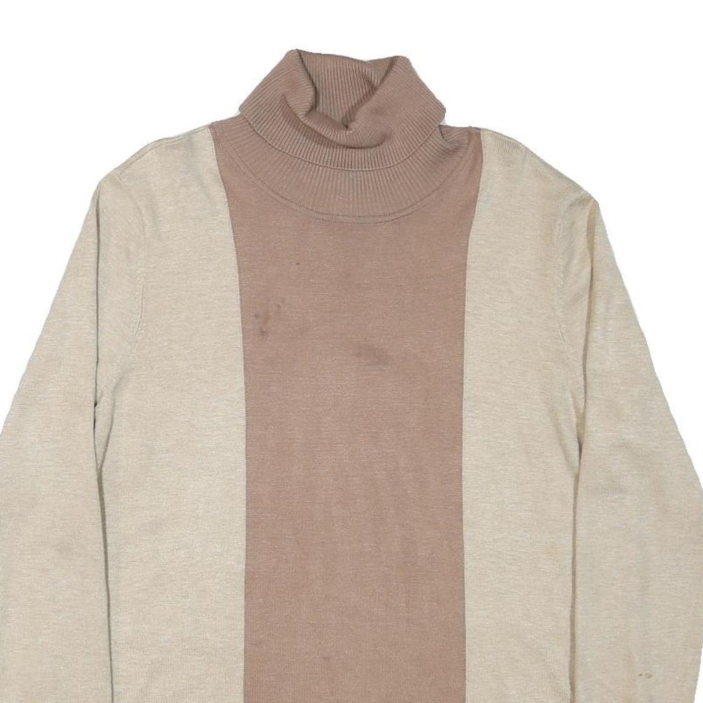 CALVIN KLEIN JEANS Womens Beige & Brown Colourblock Plain Roll Neck Jumper L