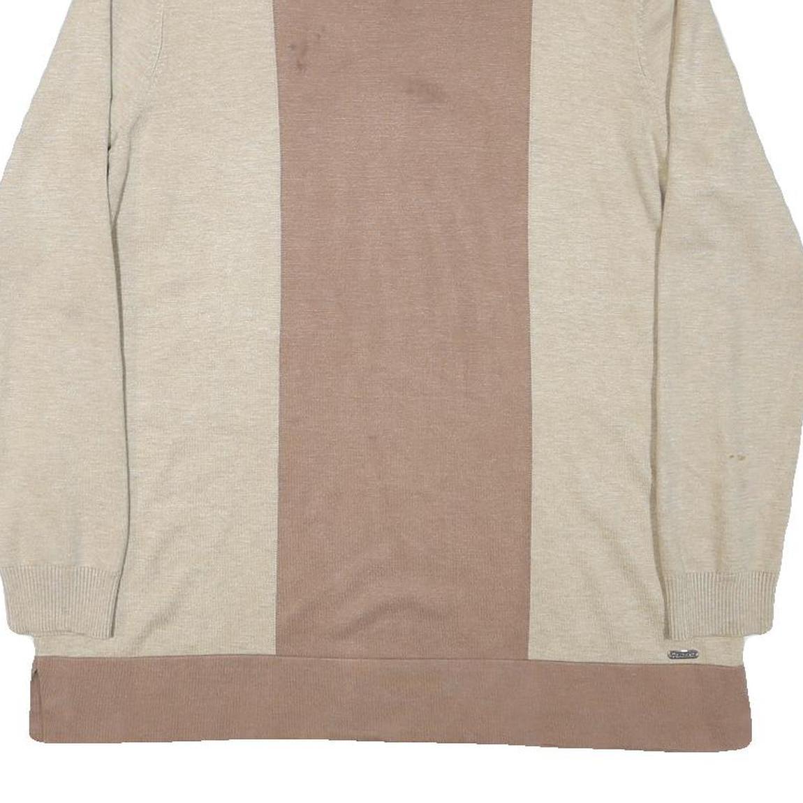 CALVIN KLEIN JEANS Womens Beige & Brown Colourblock Plain Roll Neck Jumper L